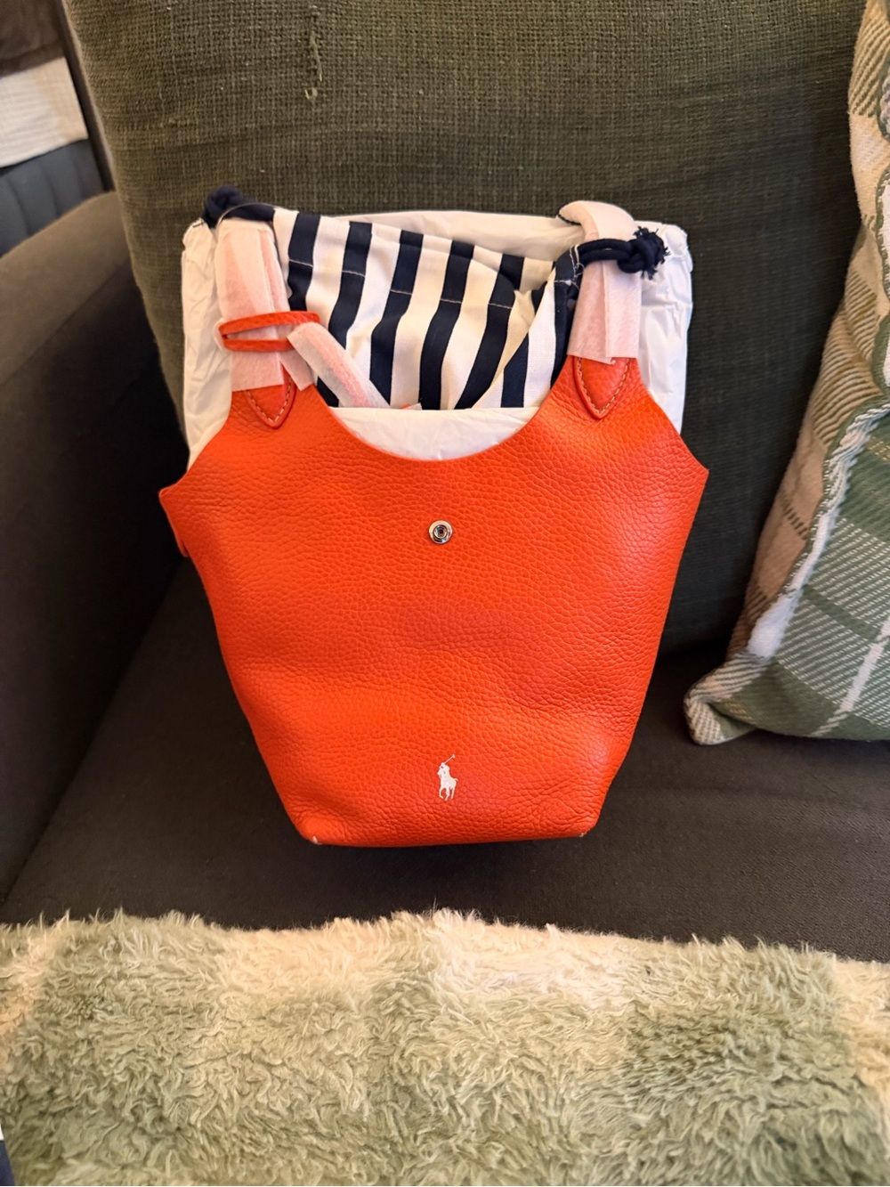 Ralph Lauren Orange Pebbled Leather Mini Tote & Crossbody